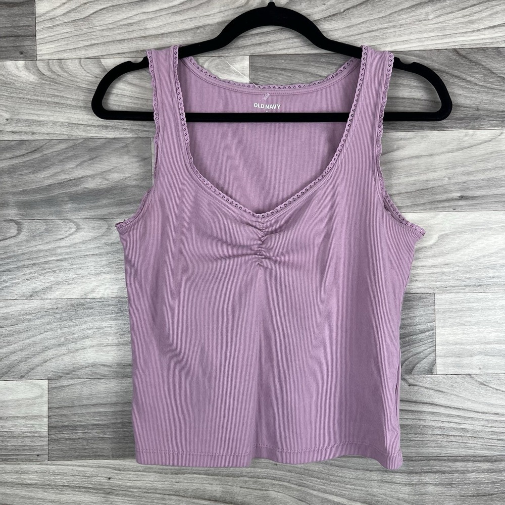 Old Navy Tank Top Womens M Purple Y2K Babydoll V Neck Preppy Cottagecore Rushing